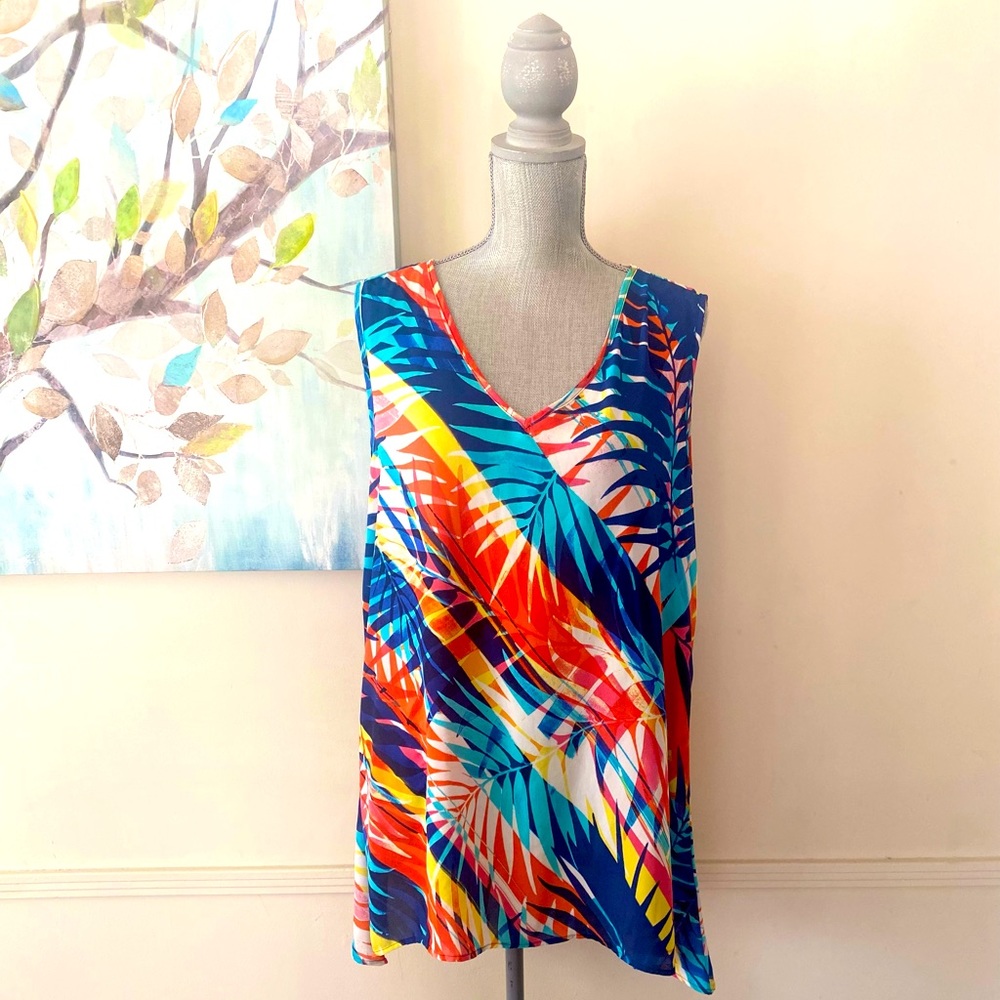 AVENUE💙💛MULTI COLOR💛💙SLEEVELESS SLIP ON SPRING SUMMER TOP SIZE 14/16🌟EUC🌟